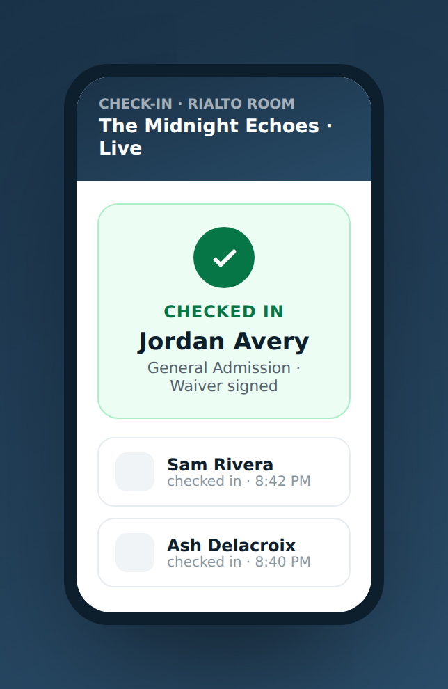 Door check-in app on a phone